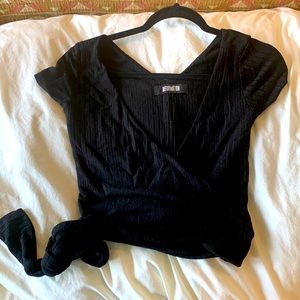 Reformation short sleeve knit black wrap top size M